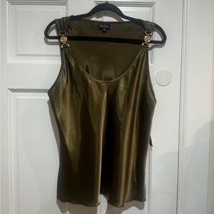 NWT Nicole Miller olive green tank top with gold accents